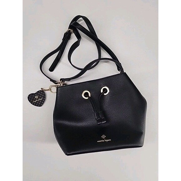 Nanette Lepore | Black Bucket Crossbody Purse Bag Pebbled Faux Leather - Picture 1 of 7